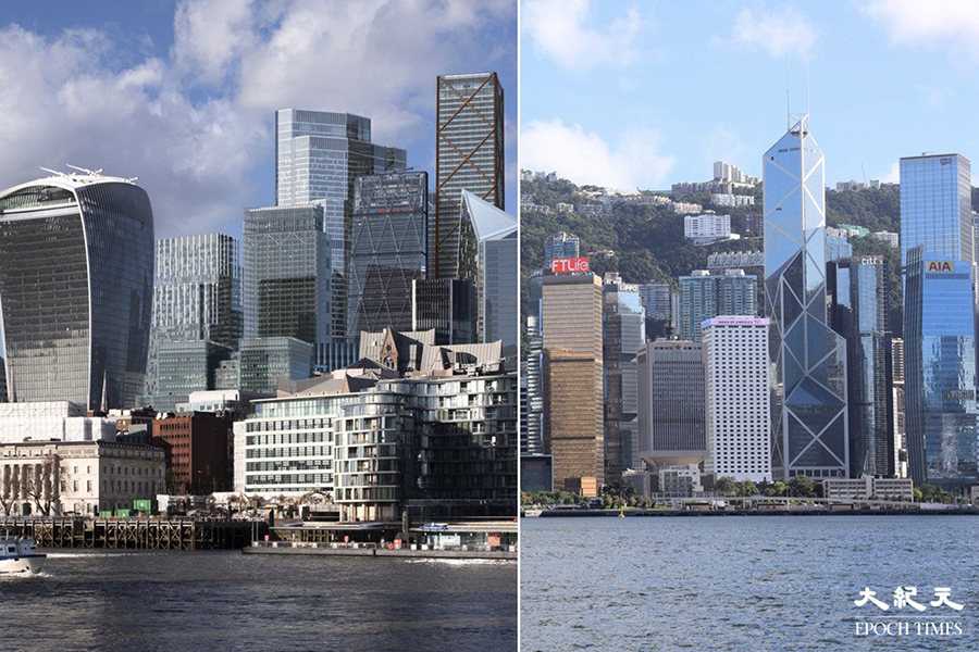 圖為倫敦泰晤士河（左）和香港維多利亞港。（唐詩韻、陳仲明／大紀元）