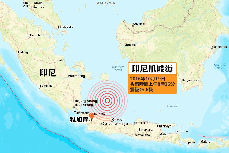 印尼爪哇海6.6級強烈地震