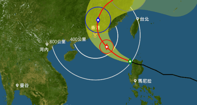 在上午10時，強颱風海馬集結在香港之東南約730公里，即在北緯18.5度，東經119.9度附近，預料向西北或西北偏西移動，時速約22公里，橫過南海北部。（香港天文台網頁）