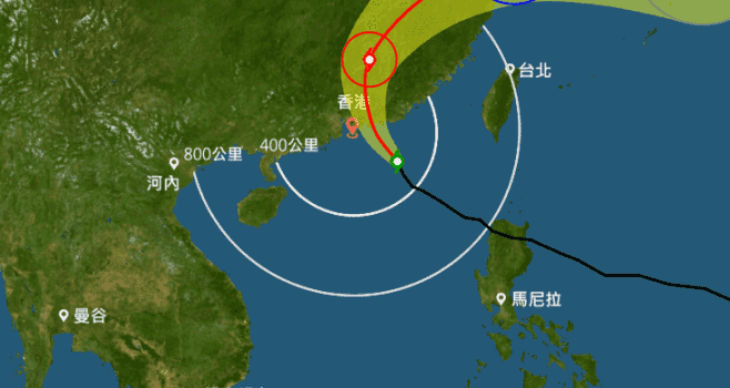 在上午6時，颱風海馬集結在香港之東南偏東約250公里，即在北緯21.1度，東經116.2度附近，預料向西北或西北偏北移動，時速約25公里，移近珠江口以東一帶。（香港天文台網頁）