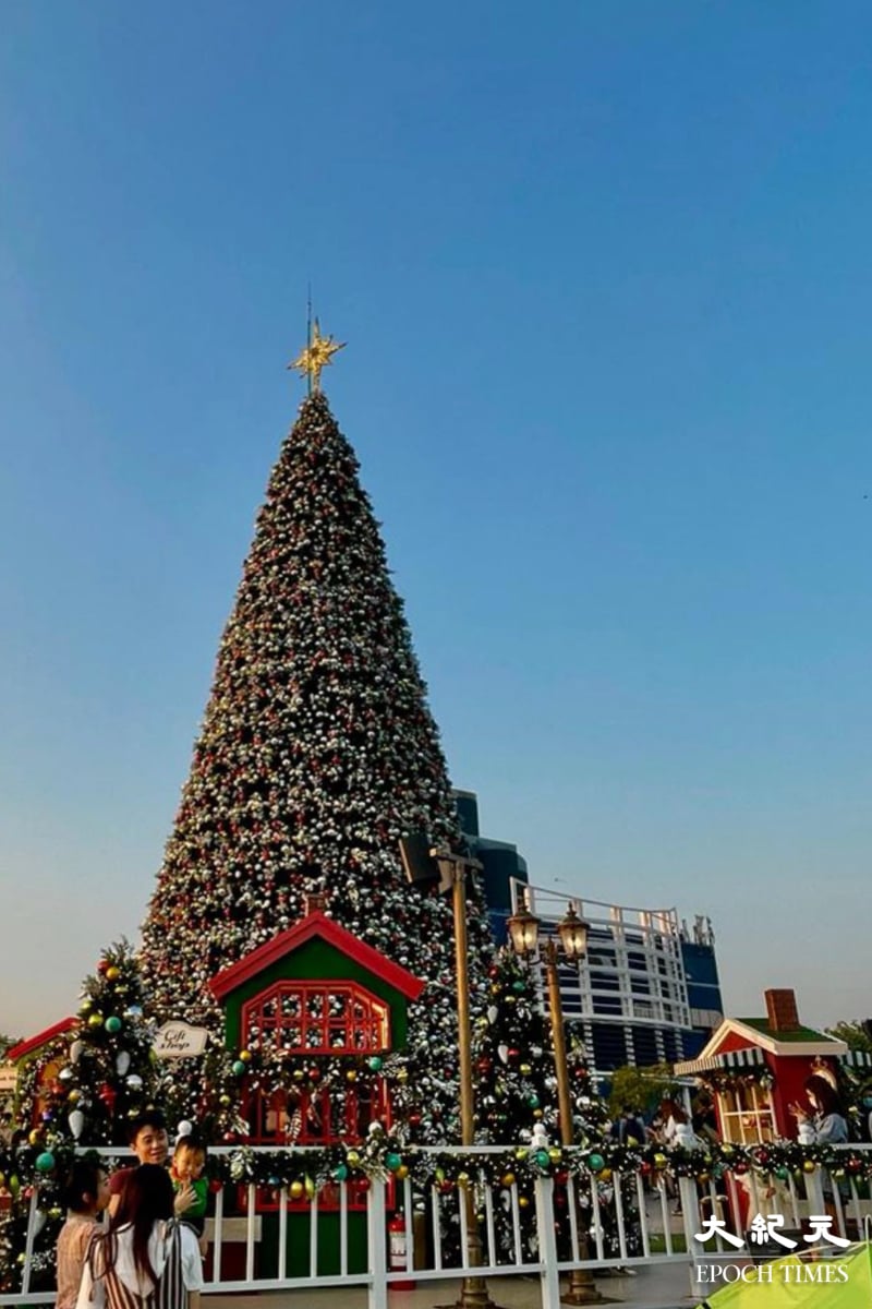 聖誕樹旁充滿聖誕氣氛歐陸式的小鎮。（樂賢／大紀元）