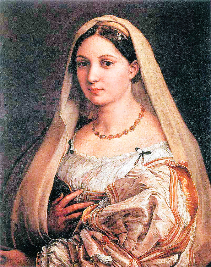 拉斐爾的《帶頭紗的婦女》（La Donna Velata）。（公有領域）