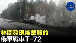 林間發現被擊毀的俄軍戰車T-72