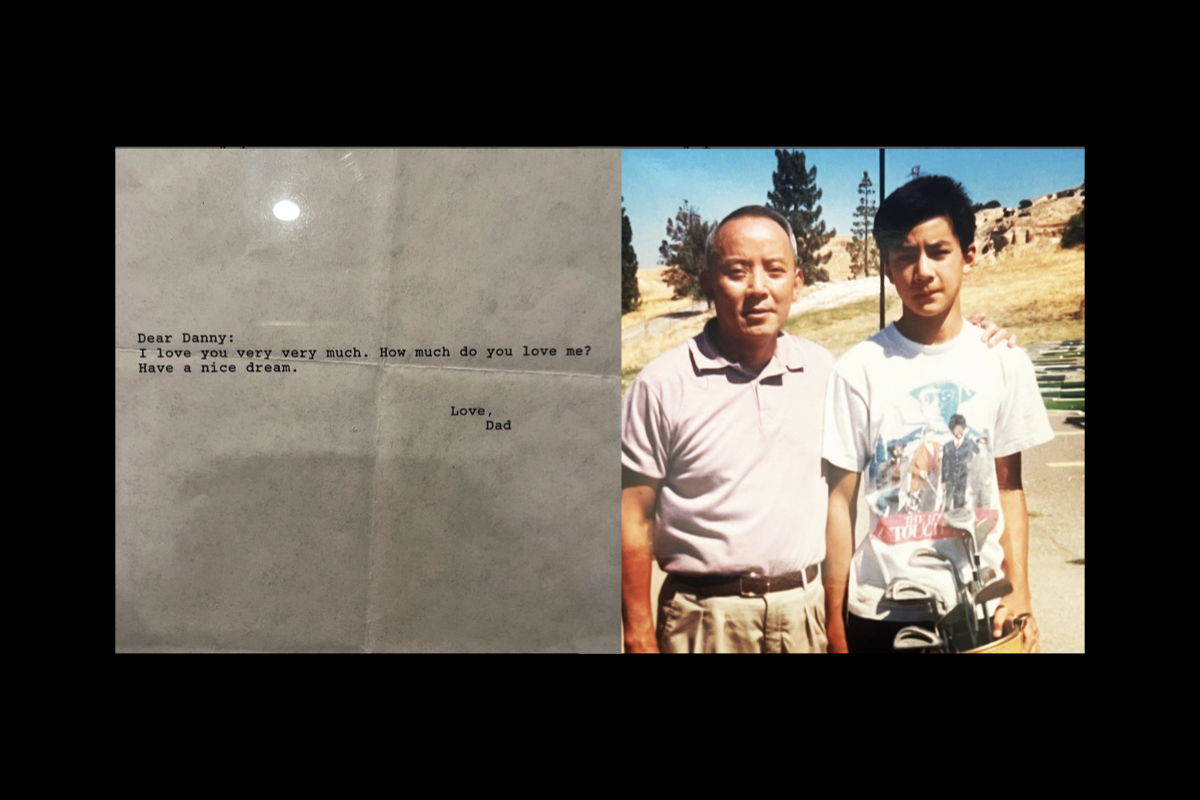 左為吳彥祖父親於80年代給吳彥祖的信，右邊吳彥祖少年時與父親的合照。（吳彥祖Instagram）