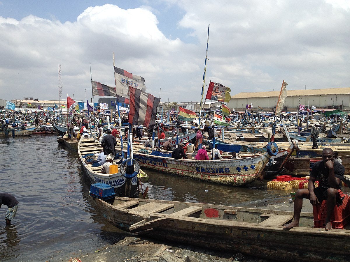 加納主要港口特馬（Tema）的民眾駕著傳統獨木舟出海捕魚，提供季節性的的鯛、鯔、鯡和鯖魚。（Angela L. Rak／維基百科）
