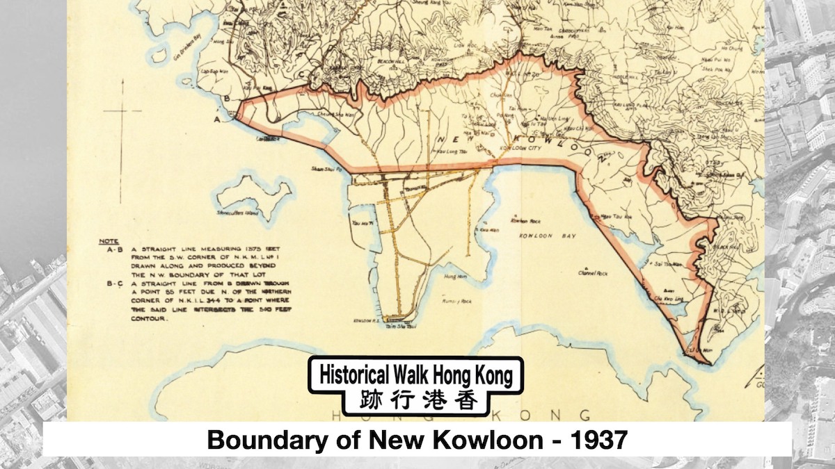 地政總署測繪處新九龍範圍的法定地圖（編號OLD600-124SW01-1922）的「新九龍／新界」地界最西部分界線處特別定義了A、B、C點。（香港行跡提供）