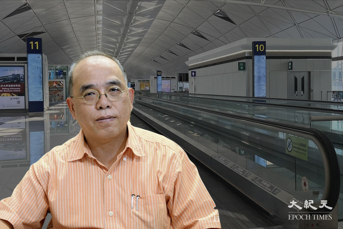 鍾劍華昨日（24日）午夜在Facebook上載兩張香港機場的相宣布離開香港。（鍾劍華Facebook/大紀元合成圖）