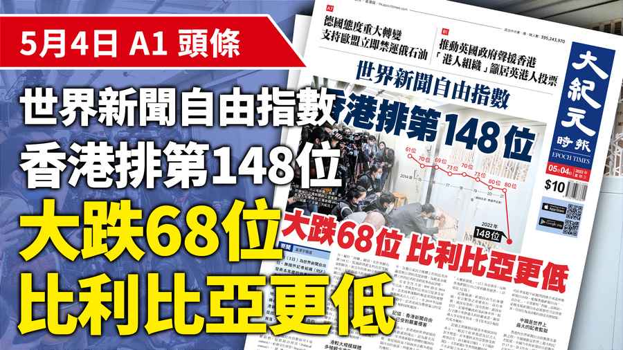 【A1頭條】世界新聞自由指數 香港排第148位 大跌68位  比利比亞更低  