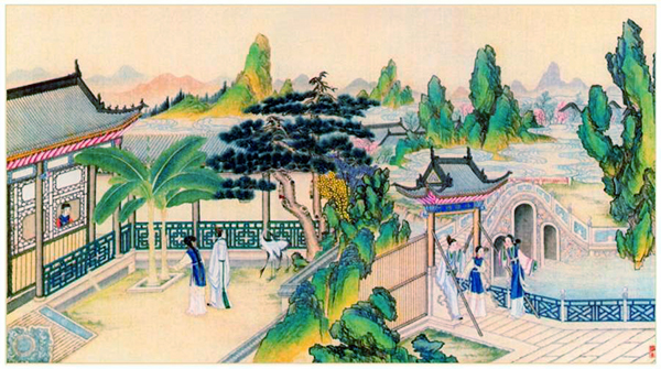 清·孫溫彩繪《紅樓夢》第二十六回插圖。（公有領域）