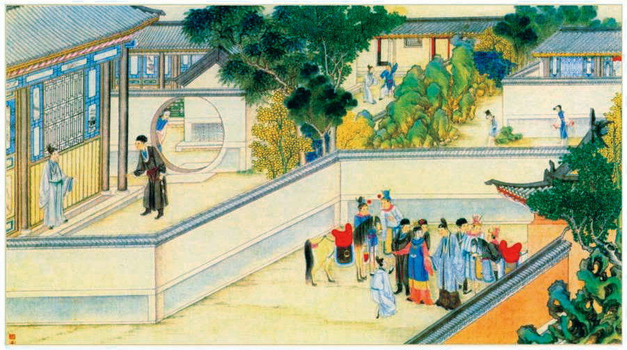 清·孫溫彩繪《紅樓夢》第二十三、二十四回插圖。（公有領域）