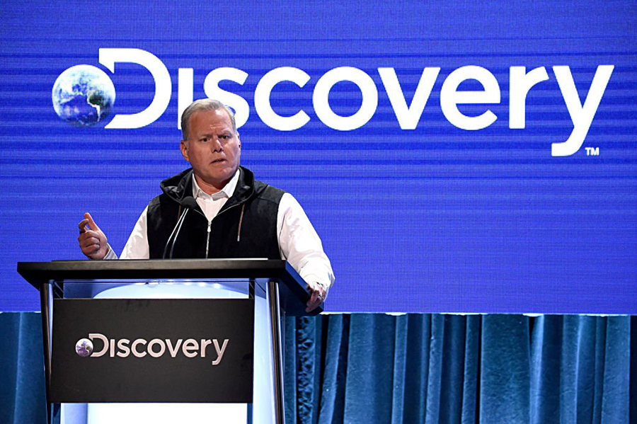 圖為2019年7月25日，探索（Discovery）CEO扎斯拉夫在加州比華利山（Beverly Hills）舉行的一次活動中發言。（Amanda Edwards/Getty Images）