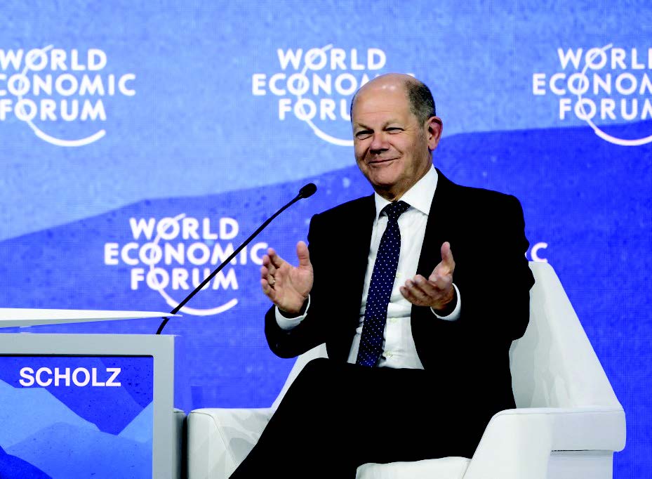 5 月 26 日，德國總理朔爾茨參加在達沃斯舉行的世界經濟論壇。（AFP）