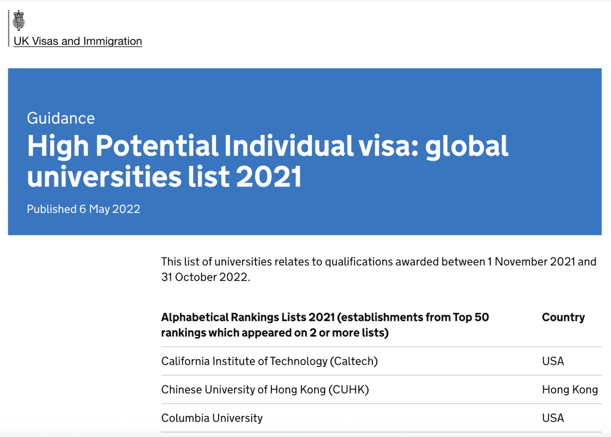High Potential Individual visa