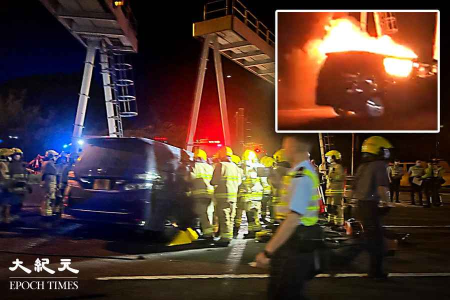 【突發】大欖隧道入口7人車意外起火 男司機傷重不治