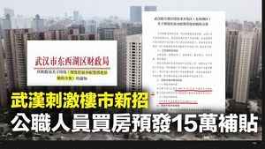 武漢刺激樓市新招 公職人員買房預發15萬補貼