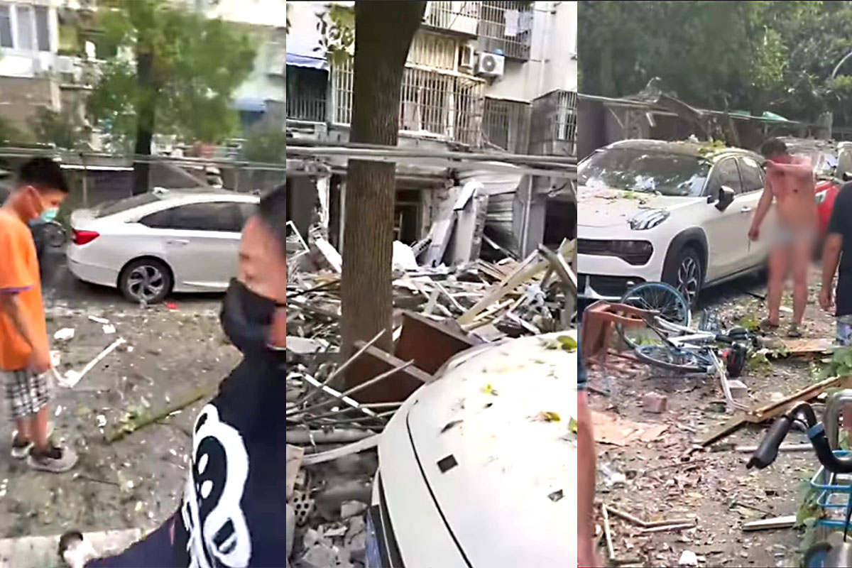 上海浦東新區上鋼三村一戶居民家中發生燃氣爆炸。爆炸位置位於1樓的一戶居民家中，疑似為燃氣管道洩漏發生爆炸。該房屋內的4人受傷，目前正在醫院接受治療。(影片截圖)