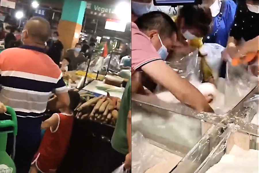 成都封城前 為搶購物資老人小孩齊出動