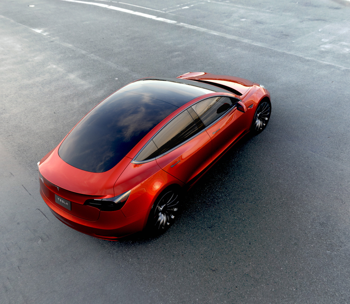 2016年3月31日，特斯拉公佈了平價的Tesla Model 3，售價3萬5千美元。（Tesla官網擷圖）
