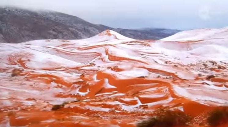 時隔37年，全球最熱、世界第三大荒漠撒哈拉沙漠在聖誕節前夕下雪了！（視像擷圖）