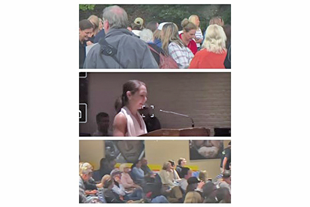 9月22日，上百名康州Cos Cob小學的家長在校董聽證會上，表達對學校在聘任程序中的政治偏見感到憤怒。（Veritas Project影片截圖）