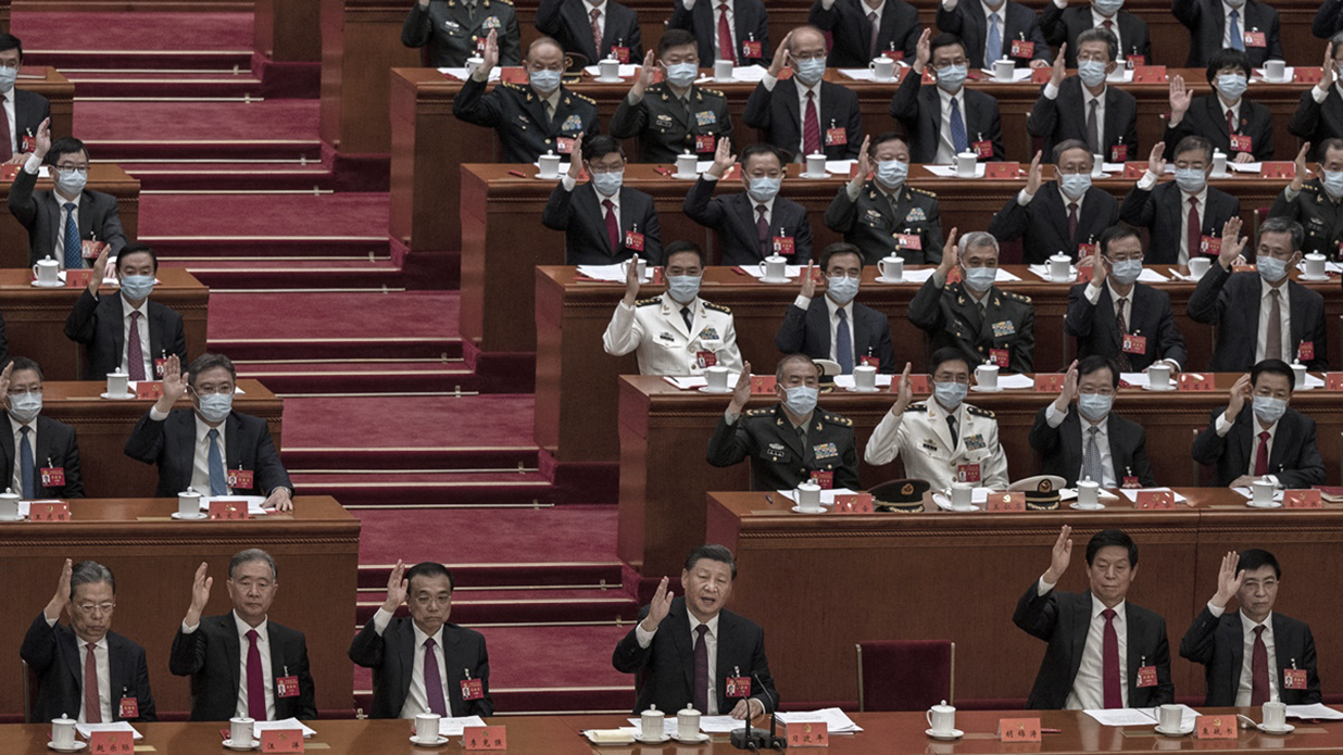 2022年10月22日，中共二十大在北京人民大會堂舉行閉幕式。（Kevin Frayer/Getty Images）	