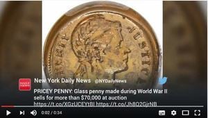 罕見二戰期間玻璃硬幣 拍賣價達七萬美元