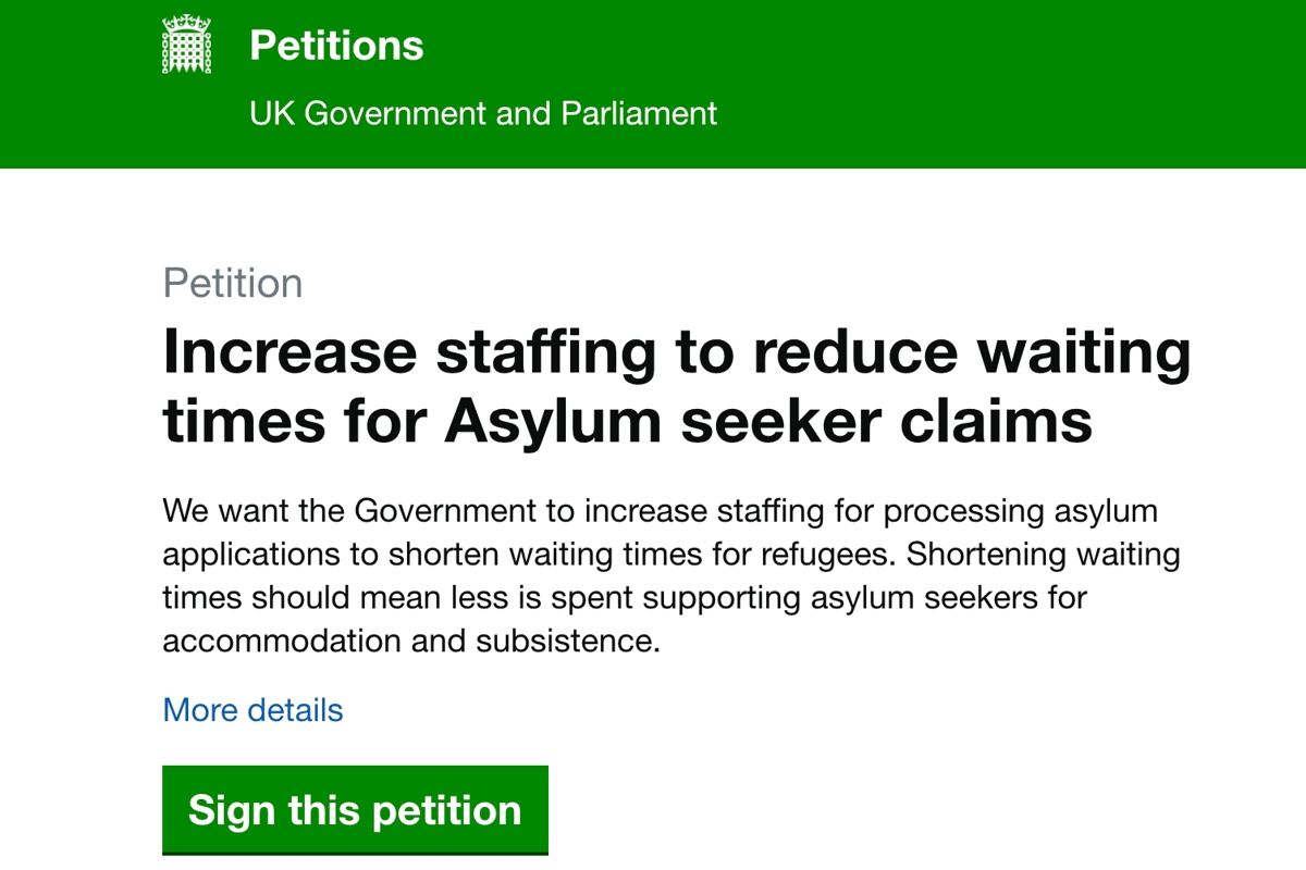 多個在英港人團體及前區議員發起聯署，期望英國政府增加處理庇護申請人手，縮短難民輪候時間。（英國國會網站）