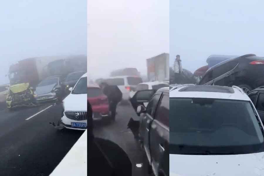 河南嚴重交通意外  200多輛車「車疊車」連環相撞（影片）