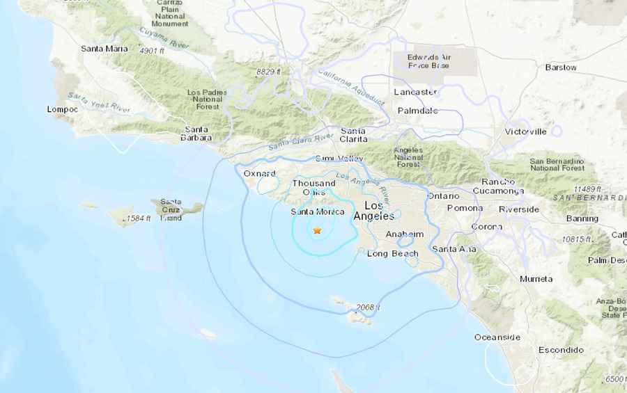美國加州馬里布地區 4.2級地震 隨後多次餘震