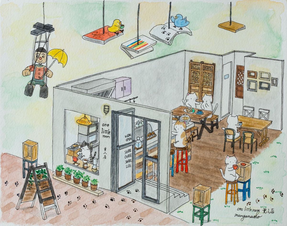 Mango Naoko畫筆下咖啡店One Little Room的場景。（受訪者提供）