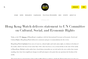 「香港監察」向聯合國提交報告 籲關注國安法對港人權利影響