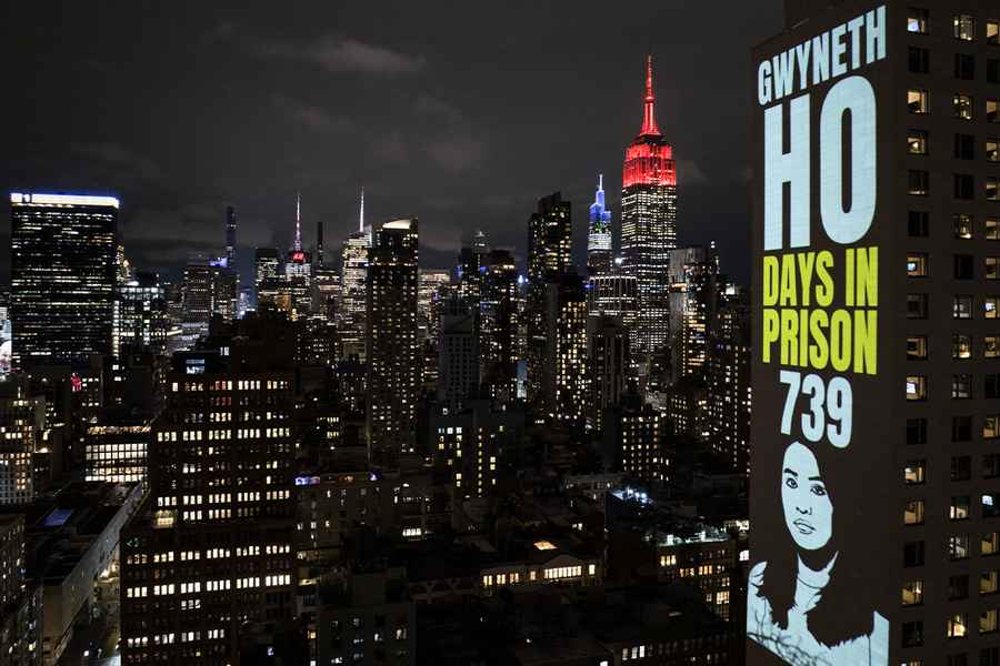 美國港人聲援女性政治犯 何桂藍毛孟靜等肖像點亮曼哈頓夜空（多圖）