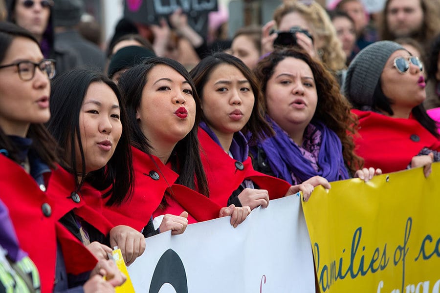 21日，西雅圖的婦女聲援華盛頓DC的女性遊行活動。（Getty Images）