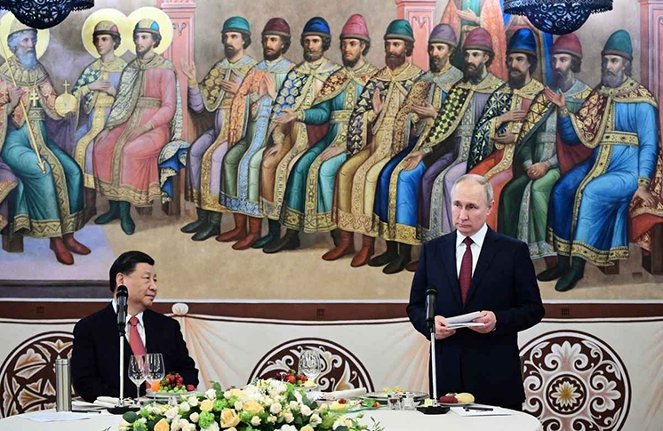 圖為3月21日，俄羅斯總統普京和中共國家主席習近 平在莫斯科克里姆林宮會談後的招待會。（Pavel Byrkin/ SPUTNIK/AFP）