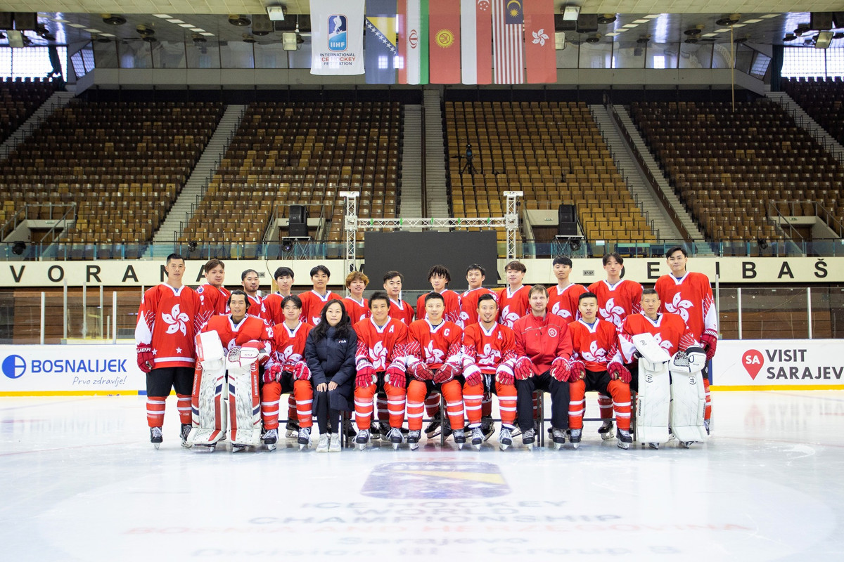 港隊2月在波斯尼亞參加的冰球比賽。（香港冰球協會Facebook圖片）