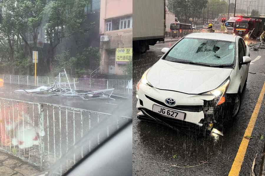 【有片】黃雨下太陽能板飛脫 擊中私家車爆擋風玻璃！