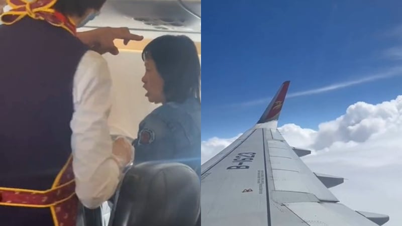 2023年4月29日，兩名中國女乘客在萬米高空的飛機上大打出手的影片，引發熱議。網民調侃：「這真是打出了高度。」（影片截圖合成）