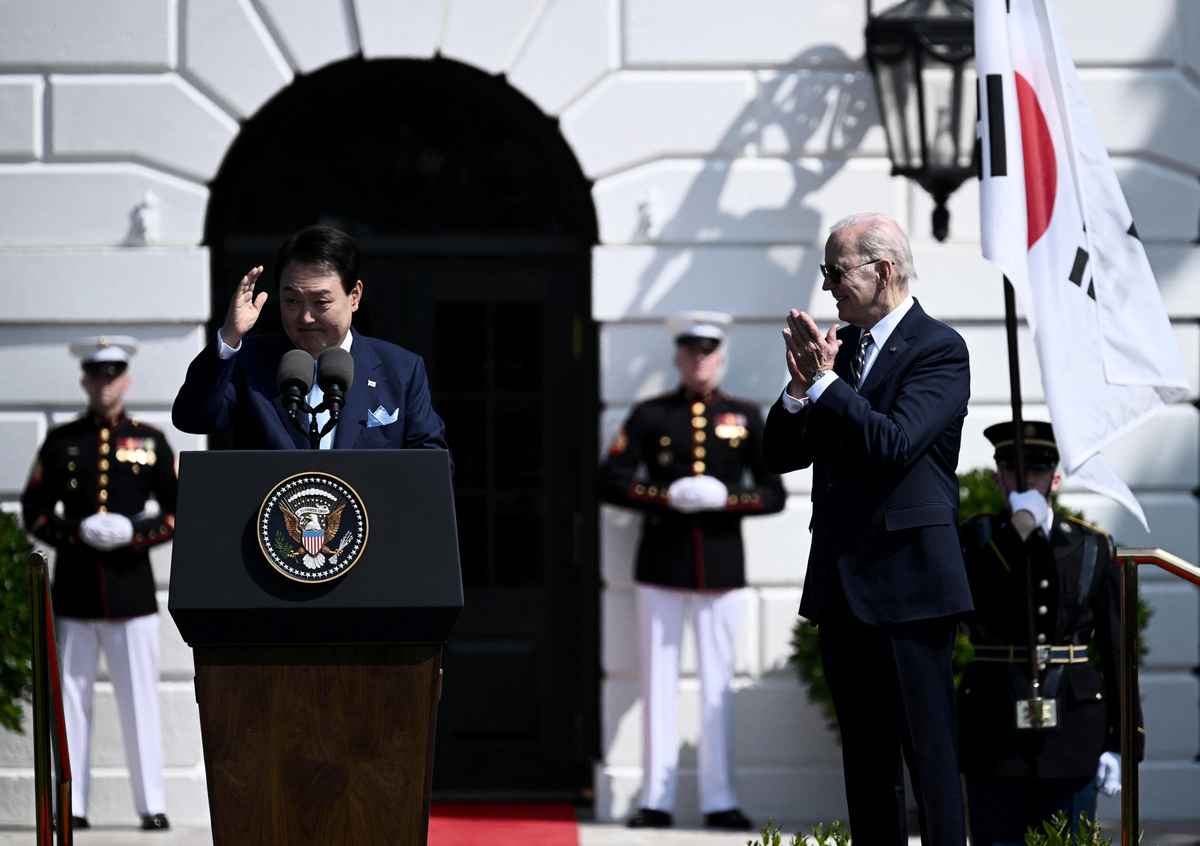南韓總統尹錫悅訪問美國。（Brendan Smialowski / AFP）