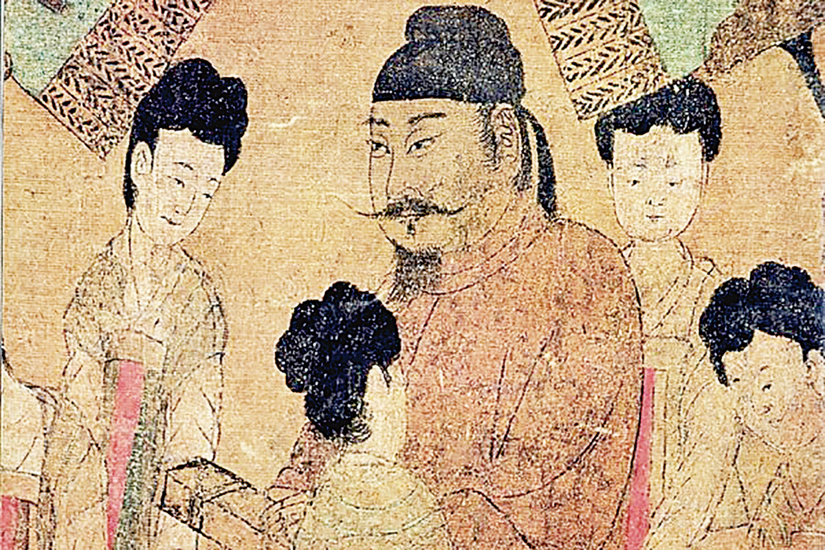 唐閻立本《步輦圖》（局部），北京故宮博物院藏。此畫描繪唐太宗接見吐蕃使者祿東讚的場面。（公有領域）