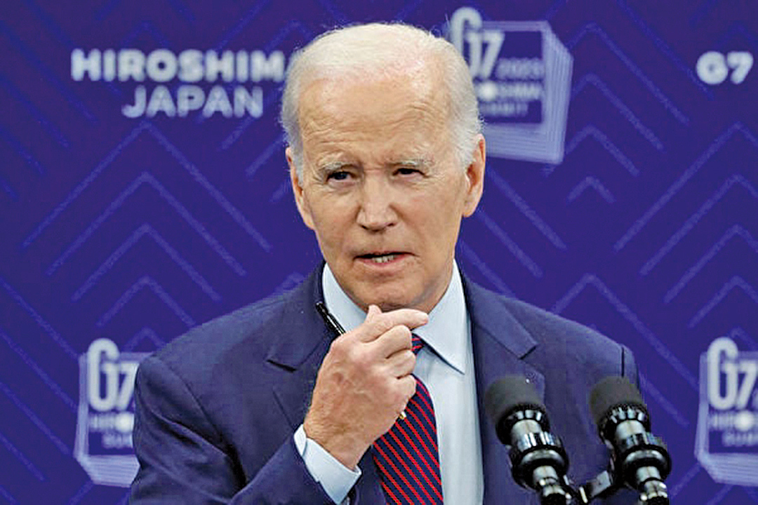 圖為2023年5月21日，在日本廣島，拜登在七國集團（G7）領導人峰會後舉行的記者會上發表講話。（Kiyoshi Ota-Pool/Getty Images）