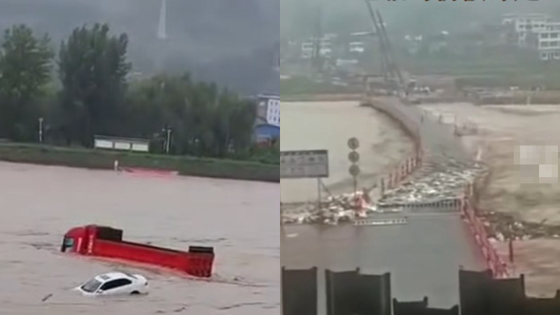四川達州遇大洪水 商舖住宅被淹 汽車橋樑被沖走（影片）