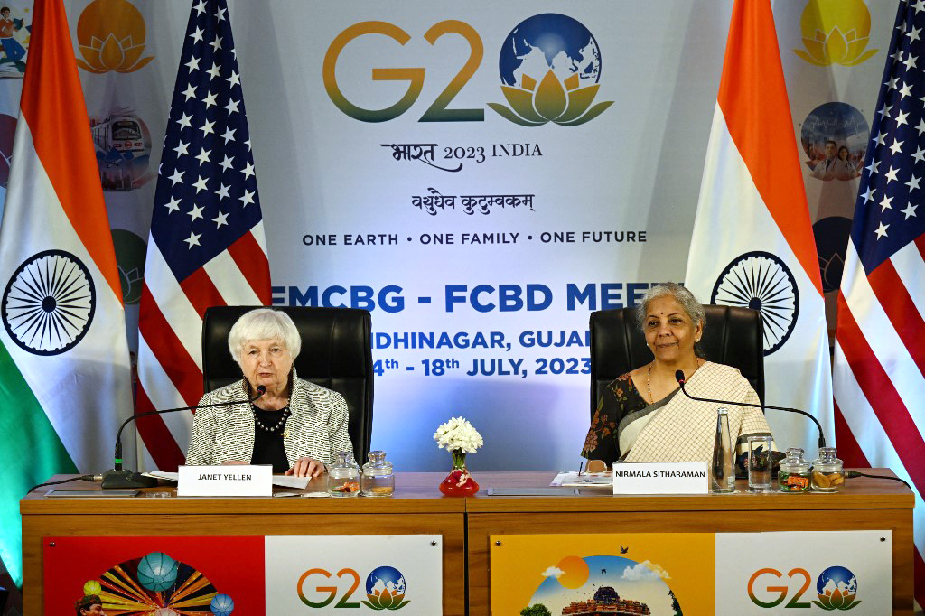 7月17日，G20財長會在印度召開，聚焦多個關鍵經濟挑戰。（Punit Paranjpe/AFP）