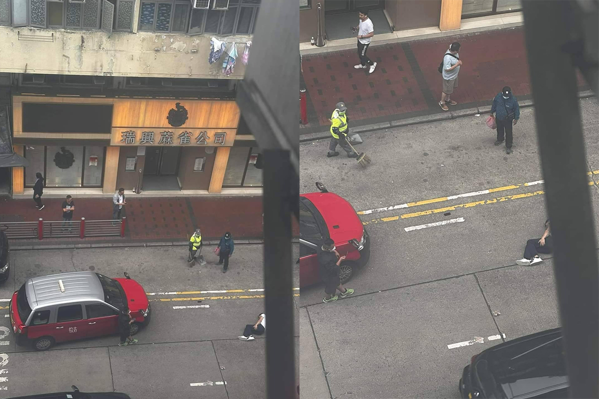 佐敦男途人捱的士撞，倒臥馬路中。（馬路的事討論區 fb 圖片）
