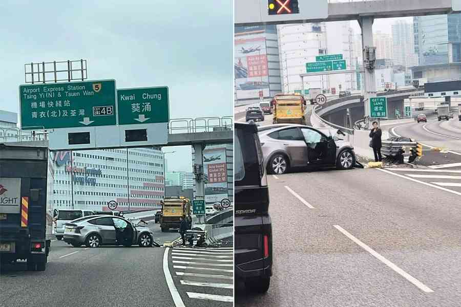 Tesla青葵公路失事撞壆 四人傷