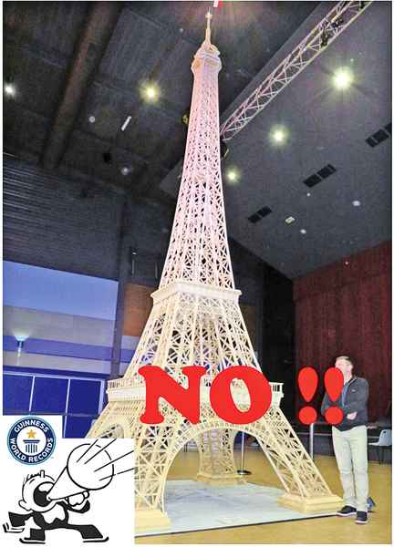 8年70萬根火柴搭成巴黎鐵塔 健力士世界紀錄不承認？