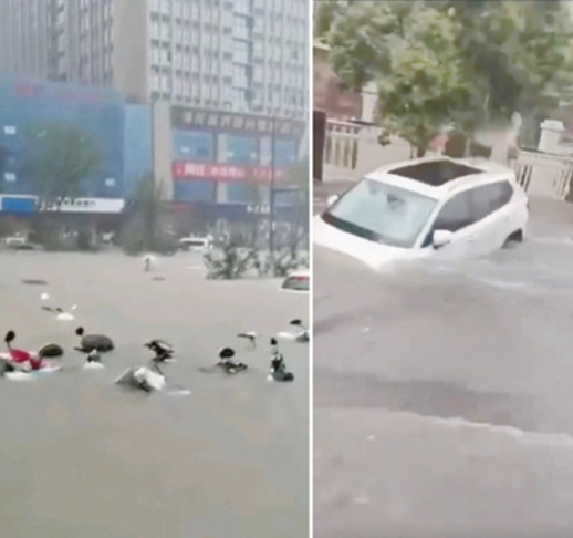 暴雨再襲鄭州  部份路段積水嚴重乘車如「乘船」