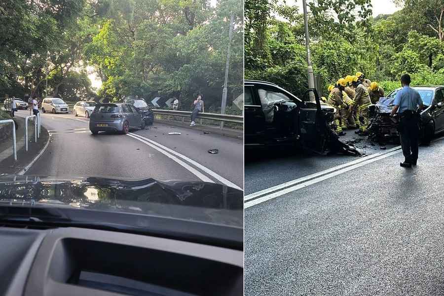  【有片】大網仔路兩私家車迎頭相撞 意外一刻片段曝光