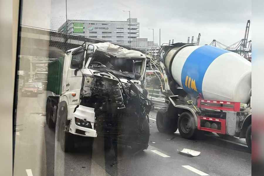 三號幹線貨車撞田螺車尾 貨車車頭變形