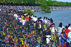 萬輛共享單車湧深圳灣公園