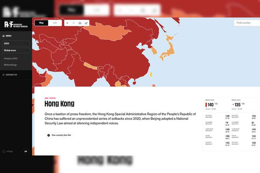 香港新聞自由排名跌回140位　首被列為最差「狀況惡劣」級